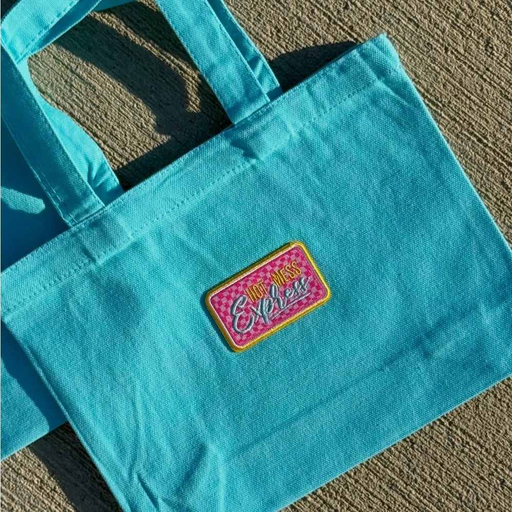 Turquoise Canvas MINI Tote Bag with Patch